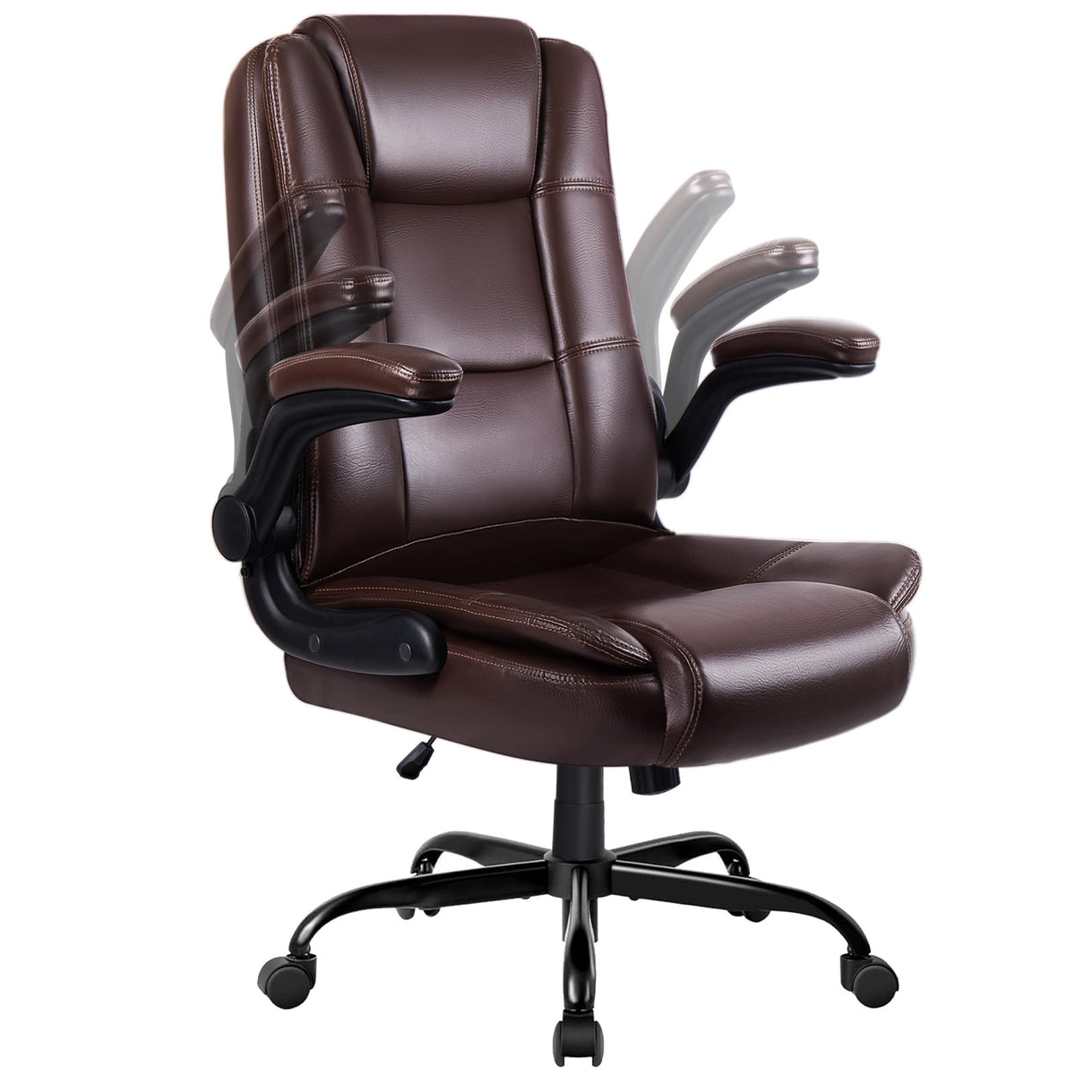 Lemberi Flip-up Arms Office Desk Chair Big and Tall Managerial Executive Chair, High Back Computer Chair Ergonomic Adjustable Height Pu Leather