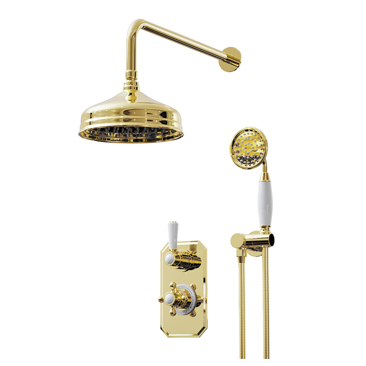 Thermostatic Shower System, Gold Bathroom Shower Faucet Set Thermostatic Shower Mixer Set 2 Functions Shower Fixtures Concealed Shower Kit with Shower Valves