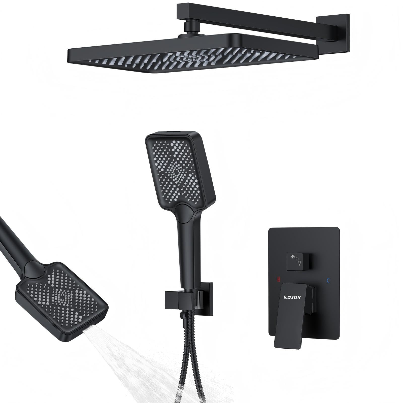 Matte Black 13-Inch Rainfall Shower System - Premium Shower Head & Handheld Sprayer, Complete Bathroom Set with Faucet Mixer Trim Kit & Valve