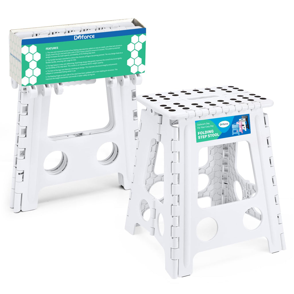 Dyforce Folding Step Stool 16 Inch,400lbs Foldable Step Stool for Adults, 16inch, White