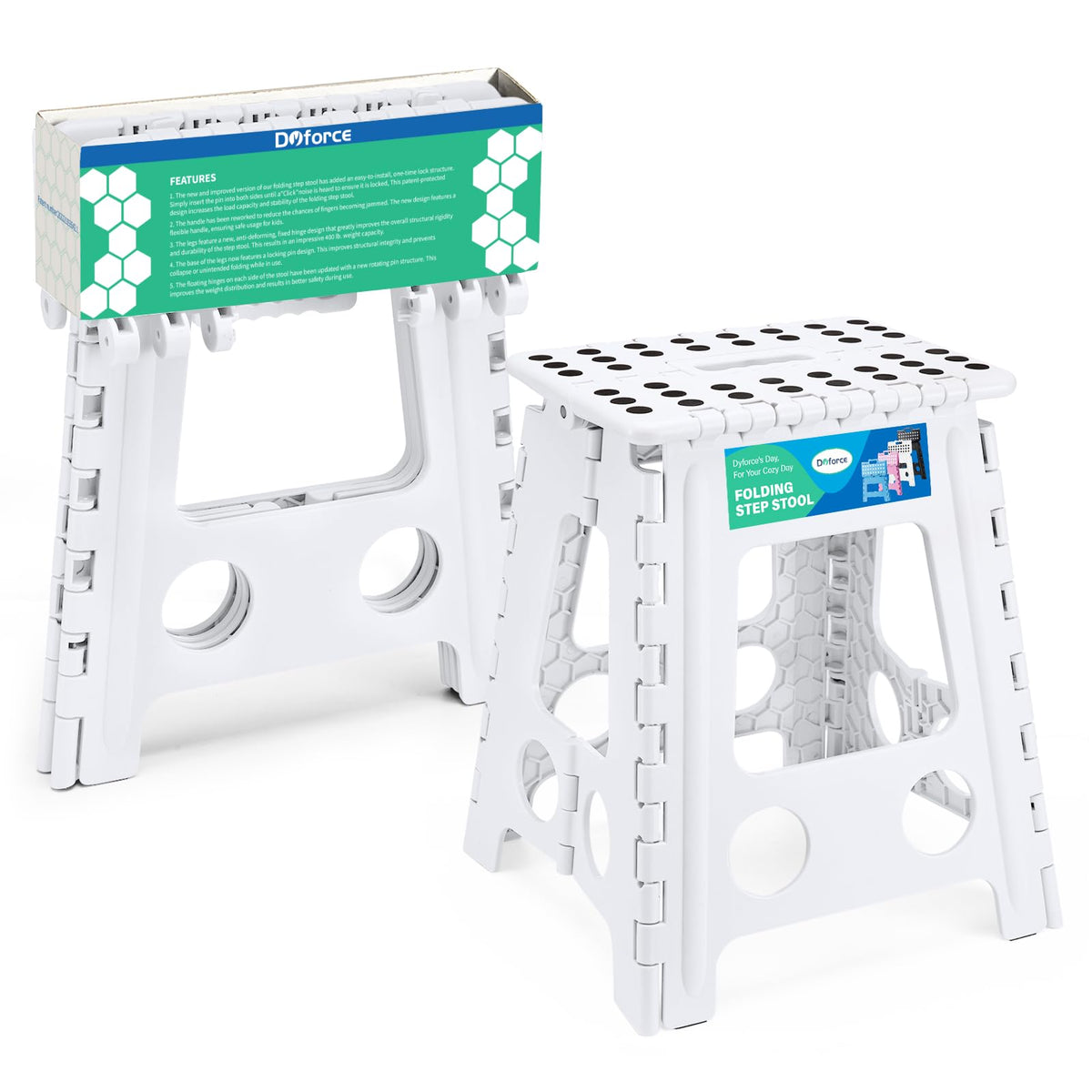 Dyforce Folding Step Stool 16 Inch,400lbs Foldable Step Stool for Adults, 16inch, White