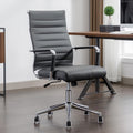 Office Desk Chair Leather, Conference Room Chairs with Wheels, Executive Modern High Back Ergonomic Swivel Rolling Ribbed Computer Chair