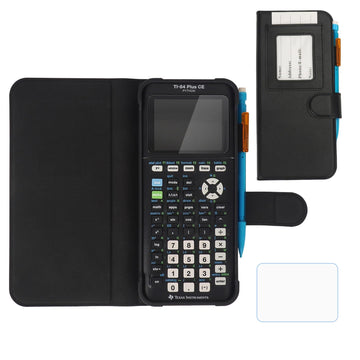 YouKnow PU Leather Protective Case Compatible with Texas Instruments TI-84 Plus CE Color Graphing Calculator with ID Card Slot (Only Case) (Black)