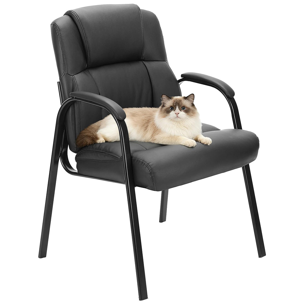 Olixis Waiting Room Chairs, Leather Office Desk Reception Guest Stationary Side Chair with Padded Arms for Home Conference Lobby Area Meeting