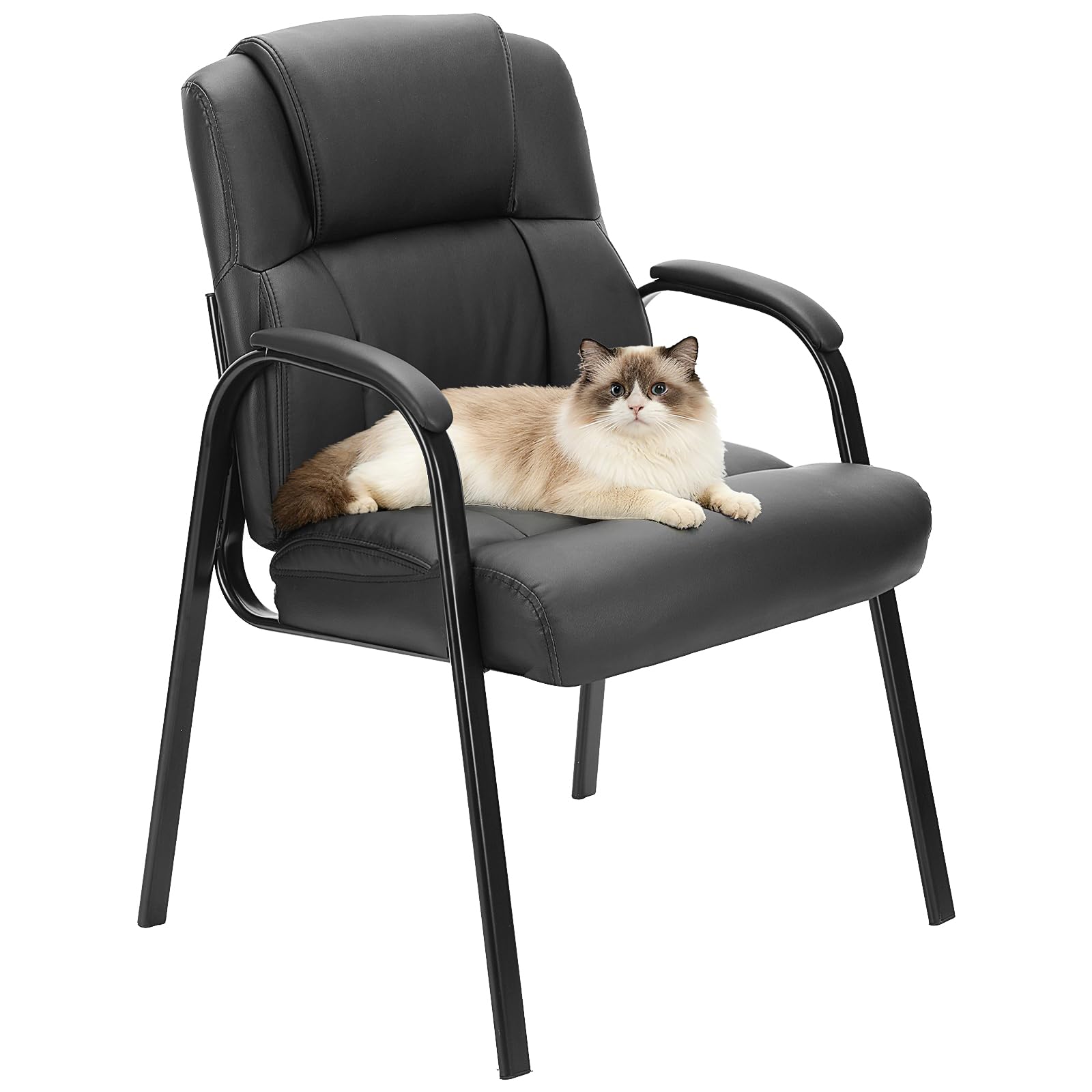 Olixis Waiting Room Chairs, Leather Office Desk Reception Guest Stationary Side Chair with Padded Arms for Home Conference Lobby Area Meeting
