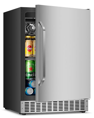 EORICE 24Inch Under Counter Beverage Refrigerator 4.9Cu.ft Capacity Outdoor Fridge, 180 Can Stainless Steel Cooler Built-in Design, Outdoor Refrigerator for Patio, Home, Office, Garage, & Outdoor Use