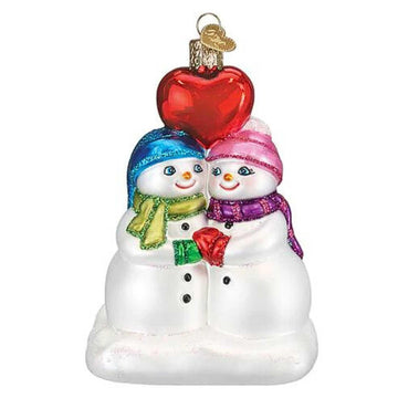 Old World Christmas Snow Couple's First Christmas Glass Blown Ornament for Christmas Tree, Handcrafted Holiday Decoration, Marriage Collection