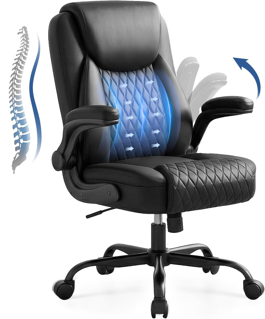 Gtpoffice Executive Office Chair with Comfortable Lumbar Support, Ergonomic Gaming Chair with Flip-up Armrests & Zoned Pressure-relief Cushion,