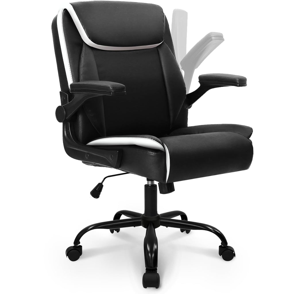 Neo Chair Pu Leather Office Desk Chair with Adjustable Arms, Black White