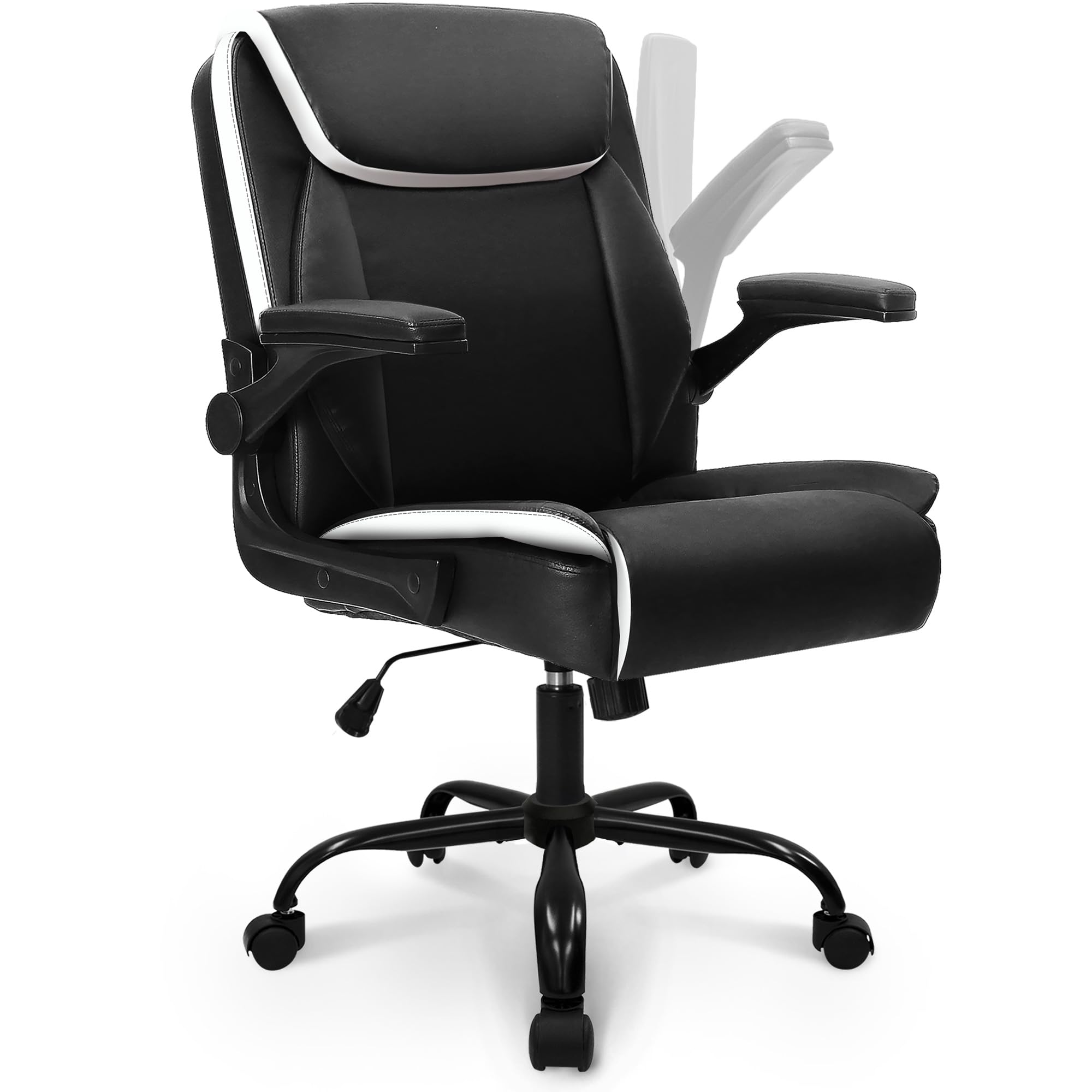 Neo Chair Pu Leather Office Desk Chair with Adjustable Arms, Black White