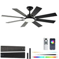 Ceiling Fans with Lights, 52 Inch Ceiling Fan with Light and Remote Control, Reversible DC Motor, 3CCT, Dimmable, Timer, Noiseless, Black Ceiling Fan for Bedroom Living Room, Indoor/Outdoor Use