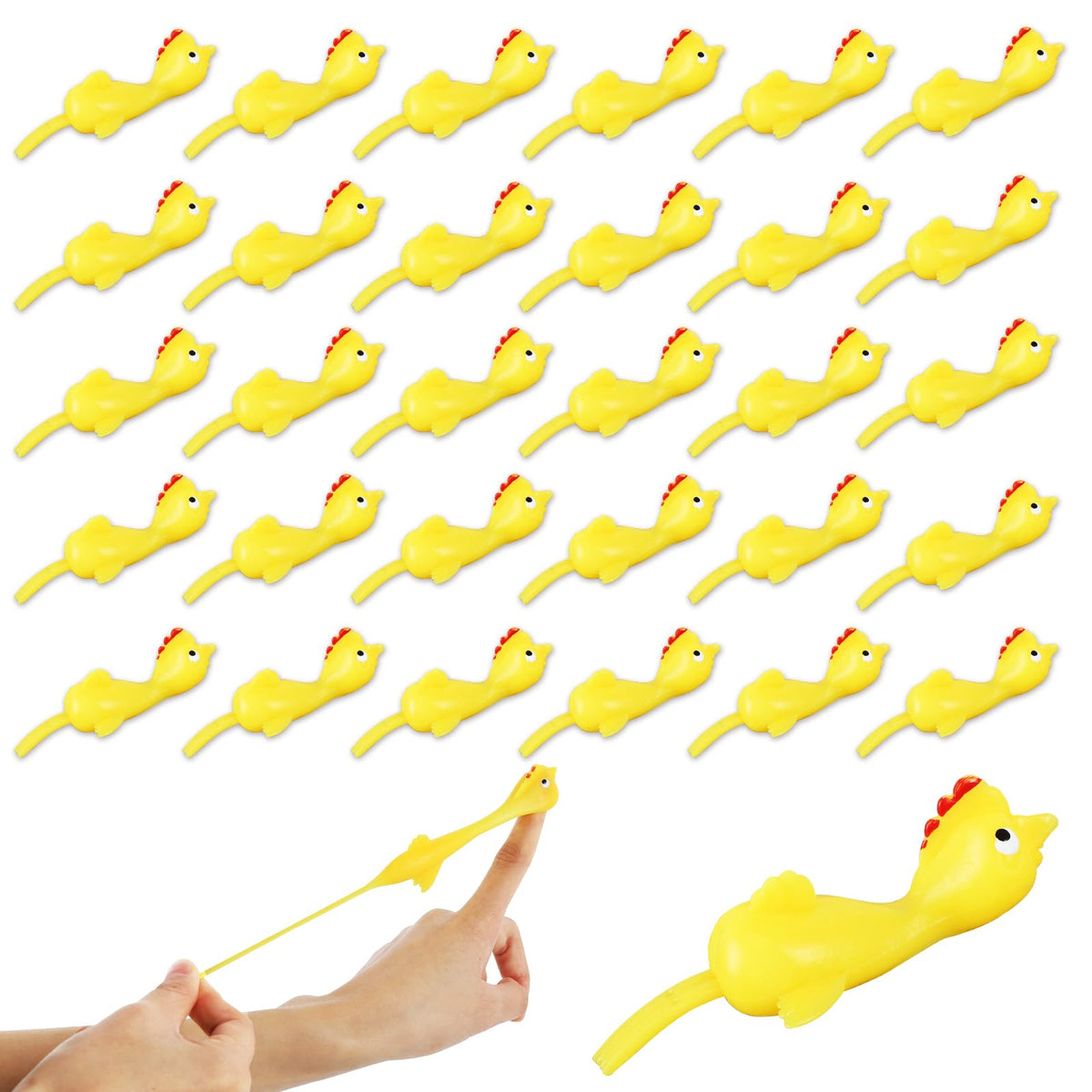 40 Pcs Flying Chicken Slingshot Party Favors for Kids Adults, Bulk Gag Goodie Bags Stuffers for Kids, Rubber Chickens Sling Shot, Funny Gag Gifts for Prankster, Carnival Prizes, Prank, Rave