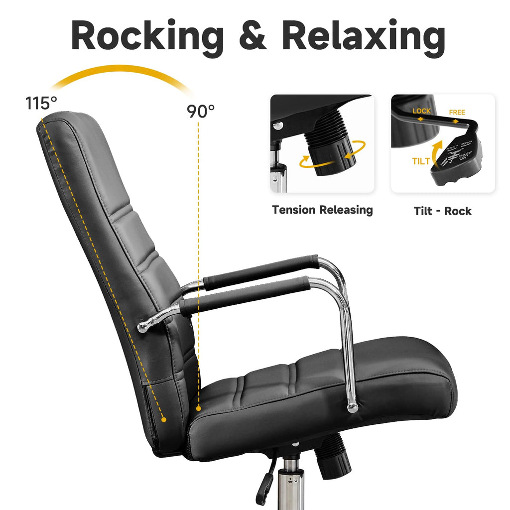 Office Desk Chair Leather, Conference Room Chairs with Wheels, Modern Executive Office Chairs Adjustable Height, Ergonomic Swivel Rolling