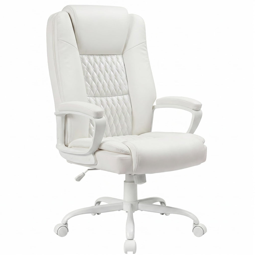 Lemberi Home Office Executive Desk Chair, High Back Pu Leather Chair, Height Adjustable Swivel Computer Chair with Padded Armrest (white)
