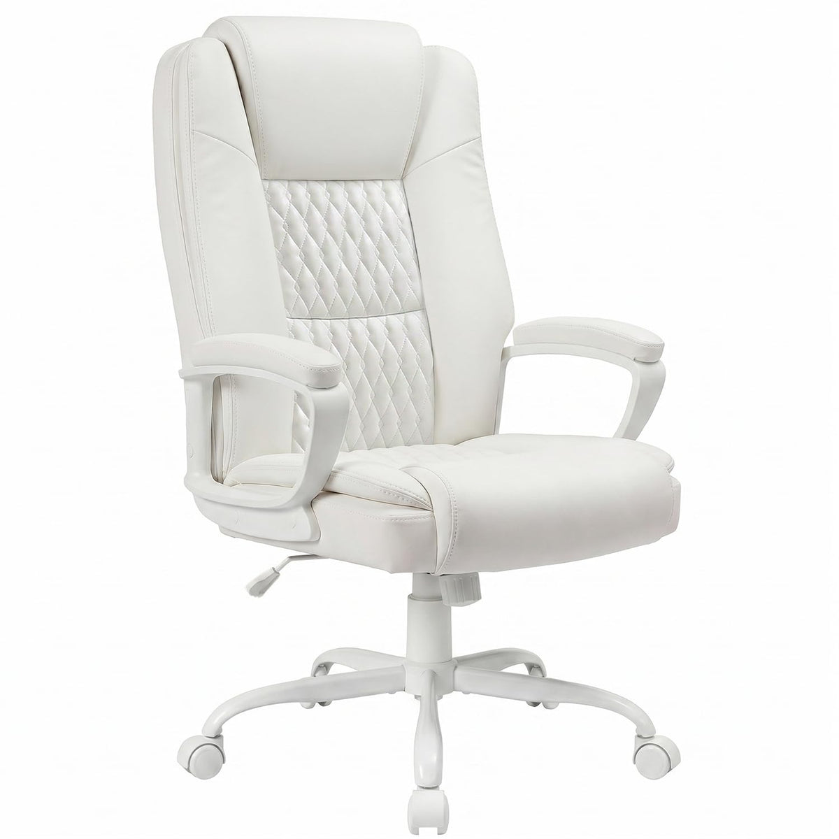 Lemberi Home Office Executive Desk Chair, High Back Pu Leather Chair, Height Adjustable Swivel Computer Chair with Padded Armrest (white)