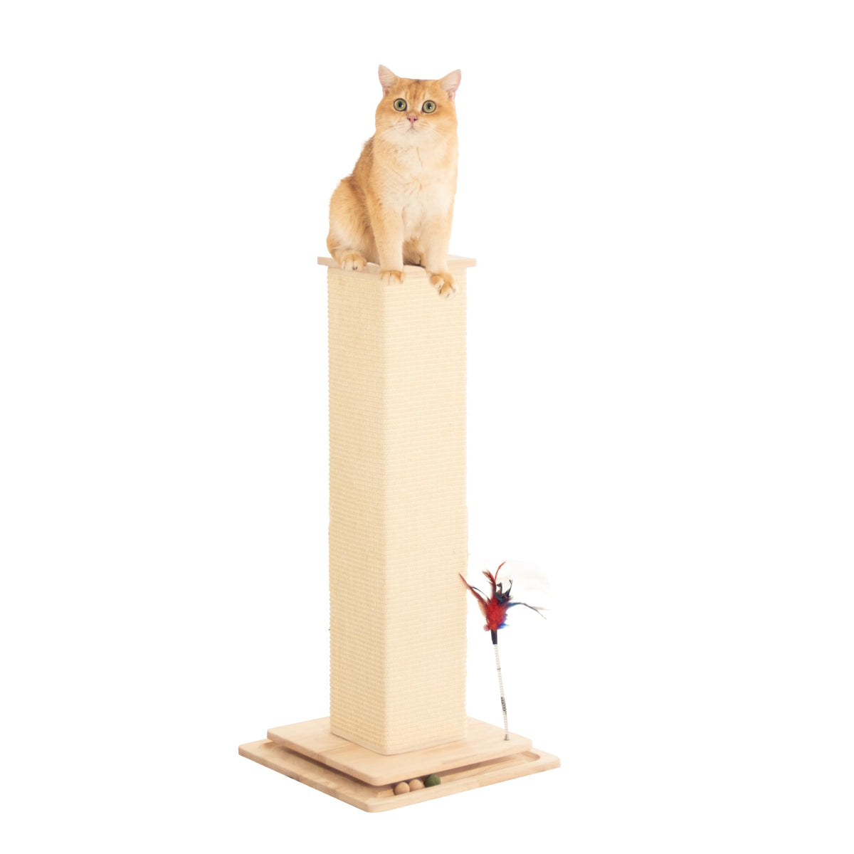 Sturdy Cat Scratching Post for Indoor Cats & Kittens, Classic Single Post with Sisal Rope, Jute Fiber, Wood Base
