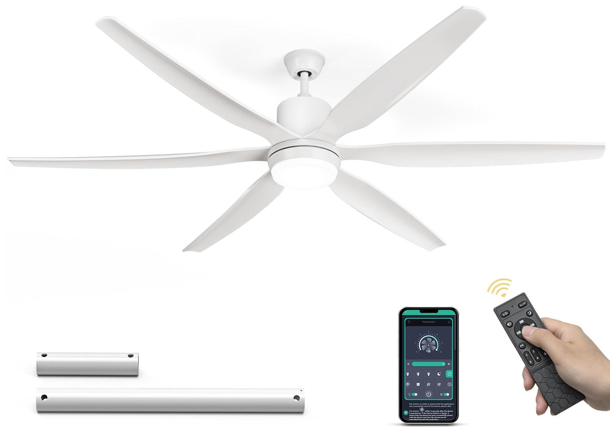 DWVO 65 inch Ceiling Fan with Lights, Smart Ceiling Fan with App/Remote Control, 3CCT Lighting, 6-Speed, Reversible Quiet DC Motor, for Living Room, Dining Room, Bedroom - White