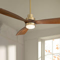 Casa Vieja 52" Delta Modern Indoor Ceiling Fan 3 Blade CCT LED Light Remote Control Soft Brass Finish Brown Walnut Finish Blades Bedroom Living Room Kitchen Dining Room DC Motor Decorative Dimmable