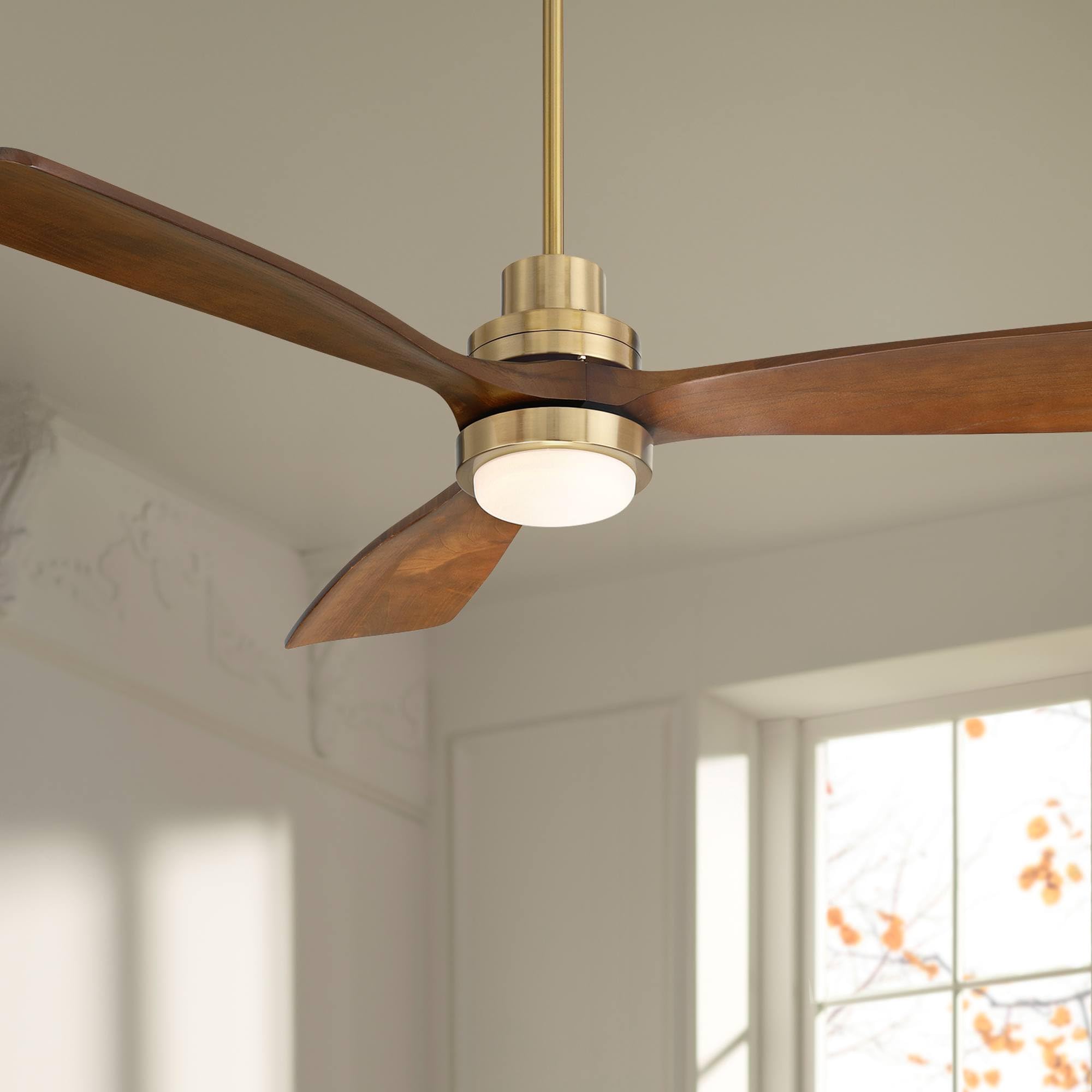 Casa Vieja 52" Delta Modern Indoor Ceiling Fan 3 Blade CCT LED Light Remote Control Soft Brass Finish Brown Walnut Finish Blades Bedroom Living Room Kitchen Dining Room DC Motor Decorative Dimmable
