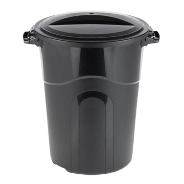 32 Gallon Garbage Can, Included Lid, Indoor/Outdoor, Black