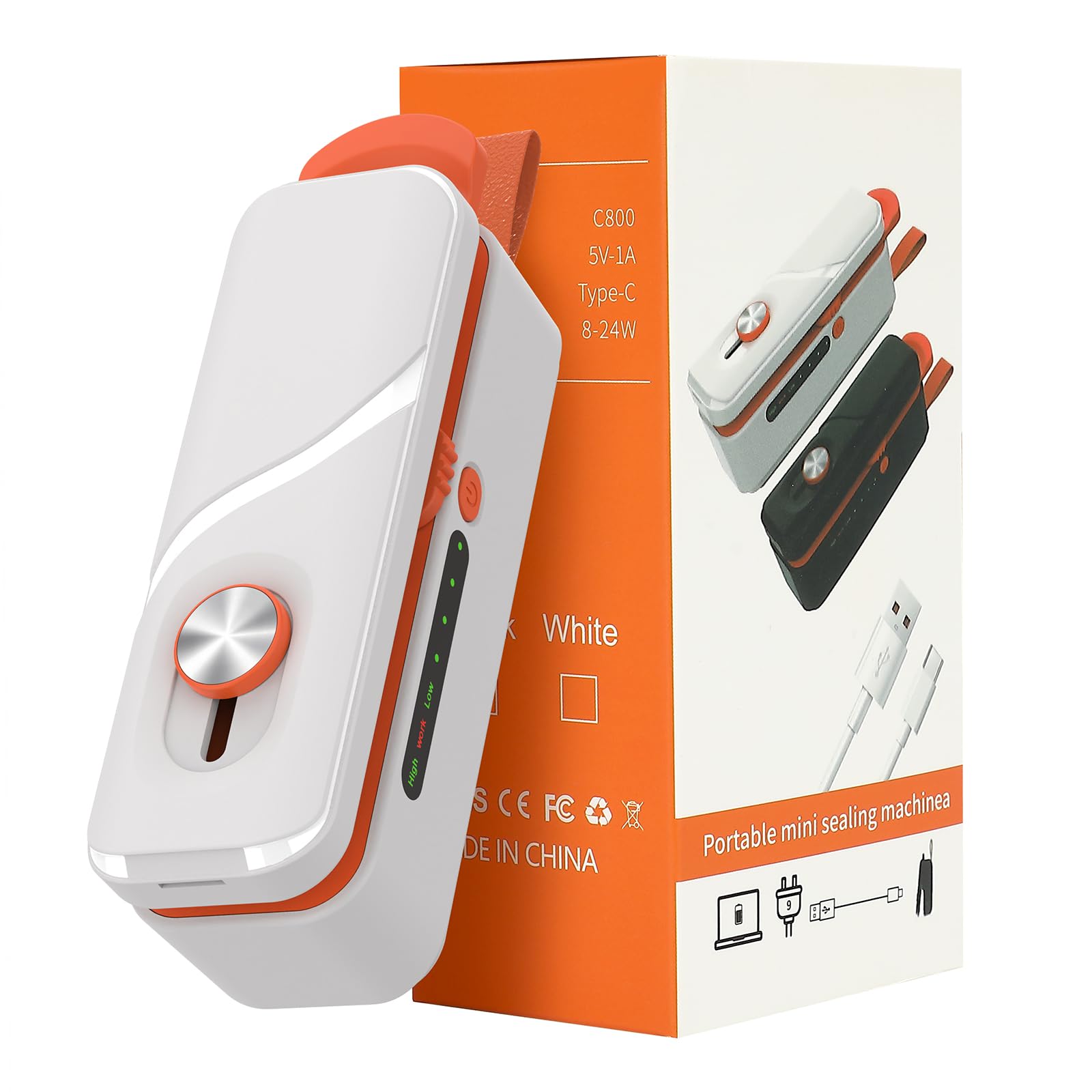 2-in-1 Mini Bag Sealer, Rechargeable Heat Sealer with Dual Sealing Modes, Light & Strong Gear for Precise Sealing on Thin & Thick Snack Bags, Portable Chip Bag Sealer for Kitchen Food Storage
