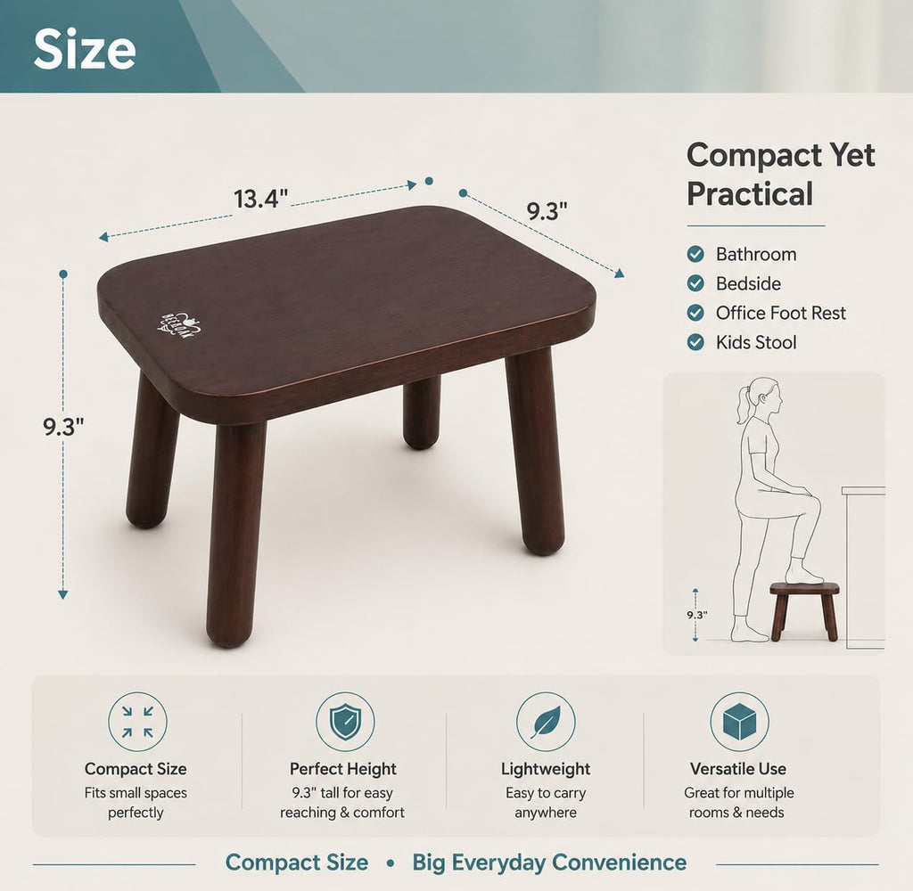 Bee&oak 13.4 Inch Heavy Duty Wooden Step Stools for Adults - Non Slip, 300 Lbs Capacity, Easy Assembly - Ideal Step Stool for High Beds,