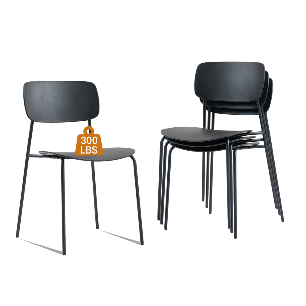Sidanli Stackable Chairs Set of 4, Waiting Room Chairs with Metal Legs and Ergonomic Plastic Seat, Stacking Office Chairs for Conference