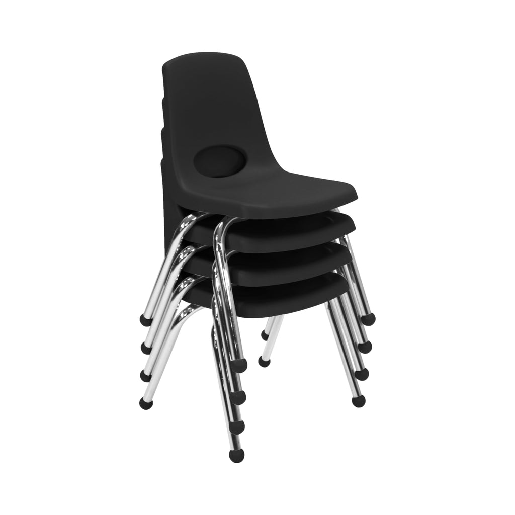 Fdp 14" School Stack Chair,stacking Student Seat with Chromed Steel Legs and Ball Glides for In-home Learning or Classroom - Black (4-pack),