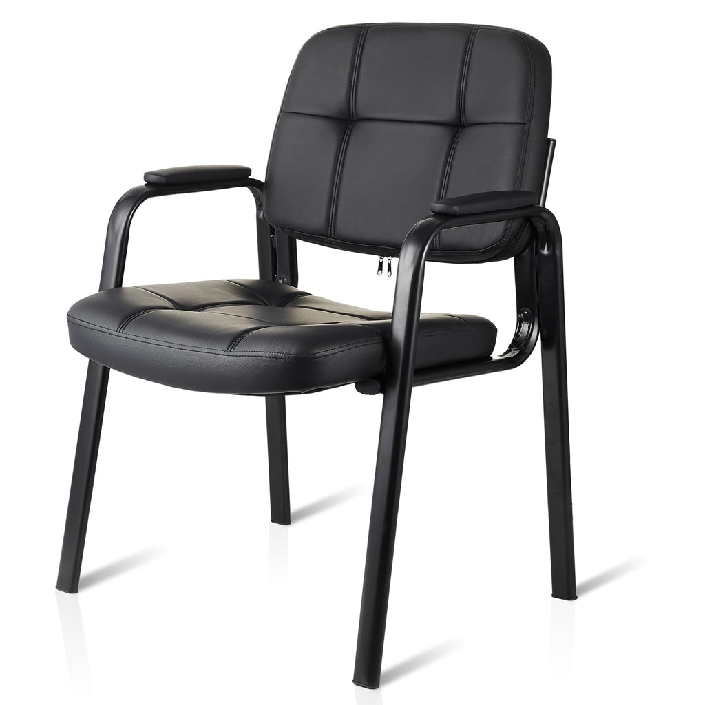 Cllatina Waiting Room Chairs with Padded Arms Leather Guest Chair No Wheels for Office Reception and Conference Desk Black