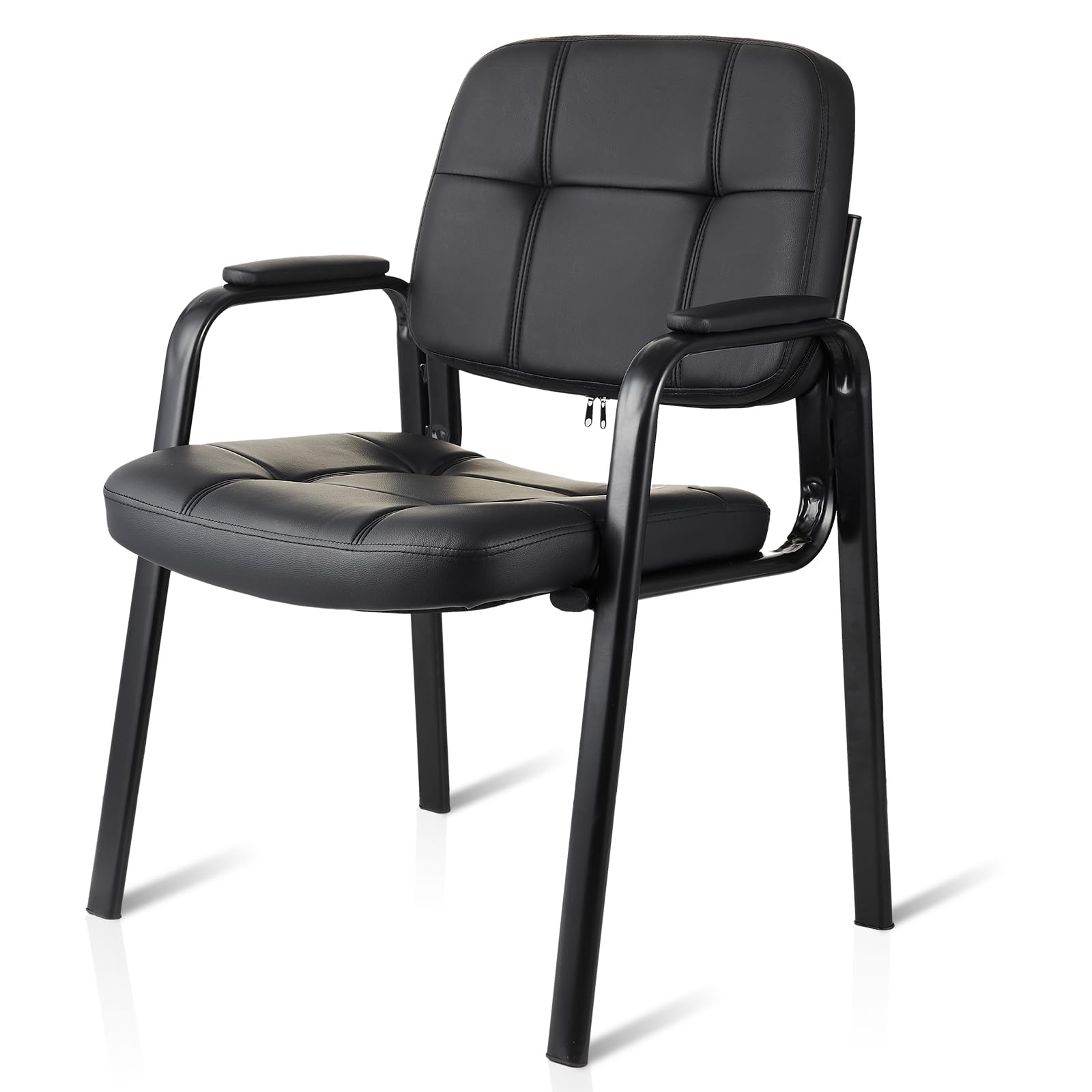 Cllatina Waiting Room Chairs with Padded Arms Leather Guest Chair No Wheels for Office Reception and Conference Desk Black