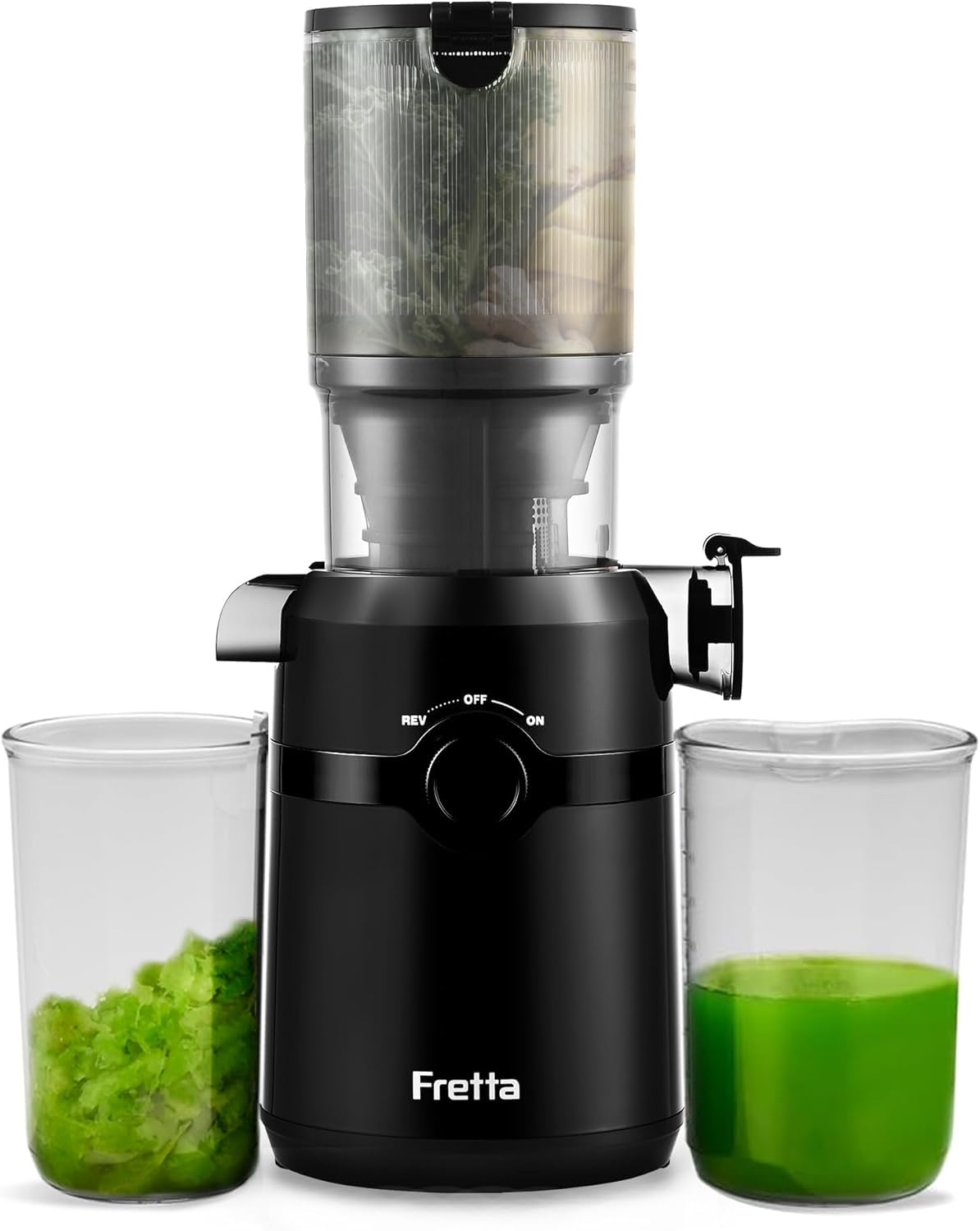 Juicer Machines,Fretta Cold Press Juicer Machines with Wide Mouth Feed Chute,Fit Whole Fruits & Vegetables,Easy to Clean Compact Juicer,Black