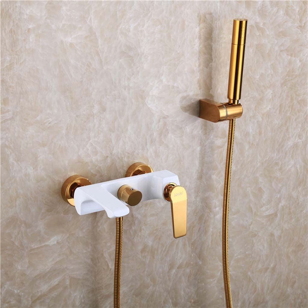 Shower Set, hot and Cold Water All-Copper Mixing Valve Bathtub White Faucet