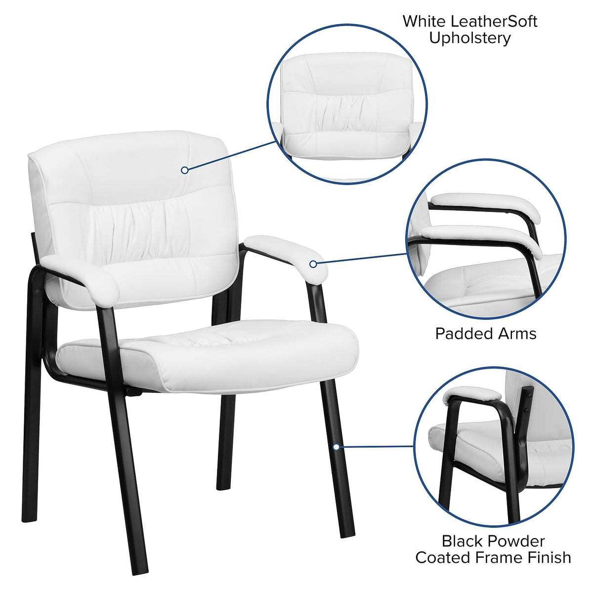 Flash Furniture Leathersoft Reception Chair, White/black, Set of 1, White Leathersoft/black Frame