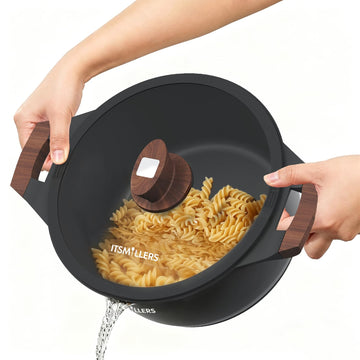 ITSMILLERS Nonstick Stock Pot, 6.5 Qt Soup Stock Pot with Strainer Lid, Induction Cooking Pot with Visible Lid for Pasta,Spaghetti, Ceramic Casserole Makes for Effortless Cleanup