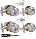 Lanwandeng 2 Sets All Keyed Same Entry Door Knob and Single Cylinder Deadbolt Combo Set, Round Ball Satin Nickel Exterior Door Knobs with Lock and Keys for Entrance and Front Door