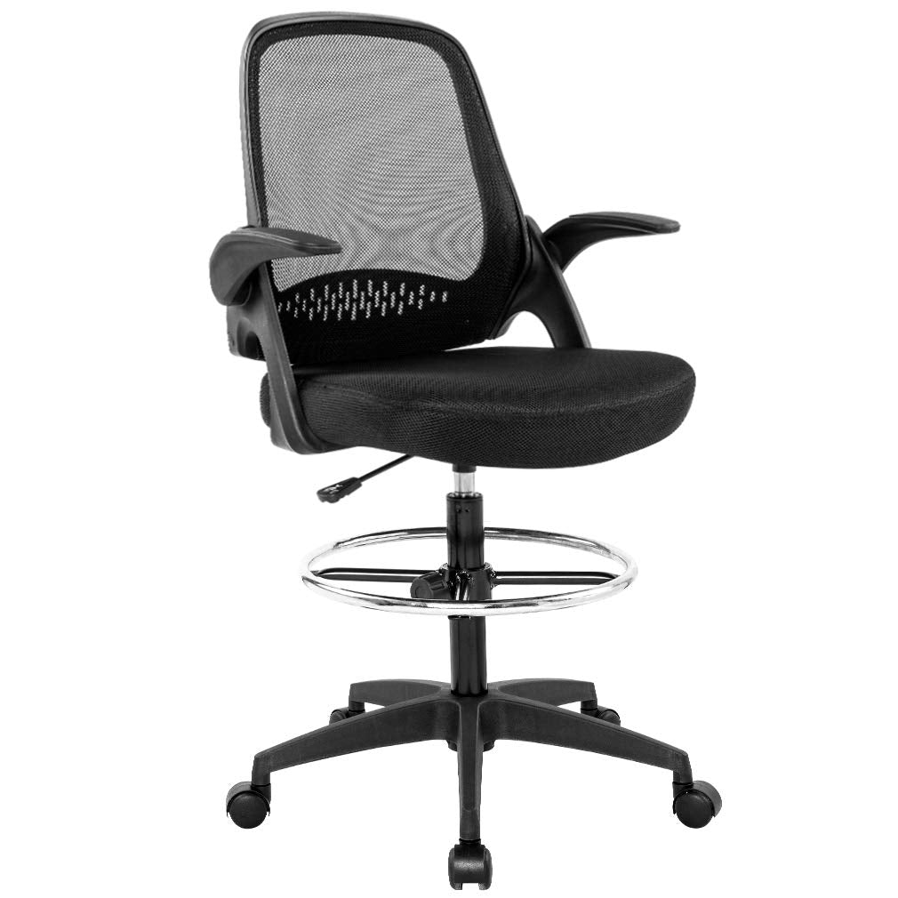 Bestoffice Drafting Chair Tall Office Chair Standing Desk Chair Mesh Computer Chair Adjustable Height with Lumbar Support Flip Up Arms Swivel