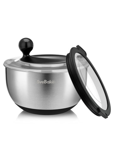 SveBake Stainless Steel Salad Spinner with Storage Lid, 5.3 Qt, BPA-Free, 4-in-1 Multi-Functional Lettuce Spinner, Fruit & Vegetable Washer, Easy Clean, Stop Button, Non-Slip Base