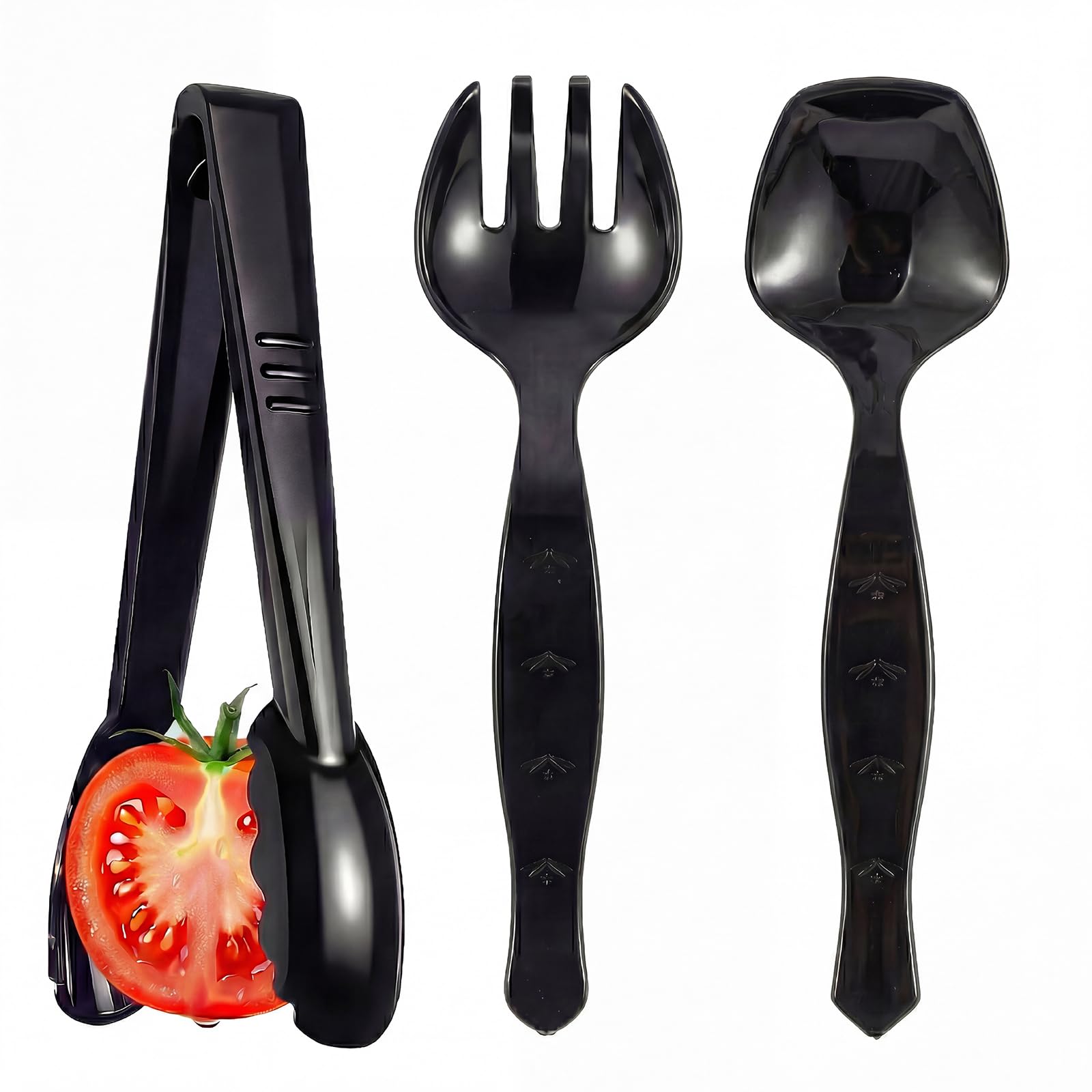 36 Pcs Disposable Serving Utensils Set - 9 Inch Black Tongs, Forks, Spoons for Restaurants, Catering, Party Supplies, Buffet, Wedding, Picnic