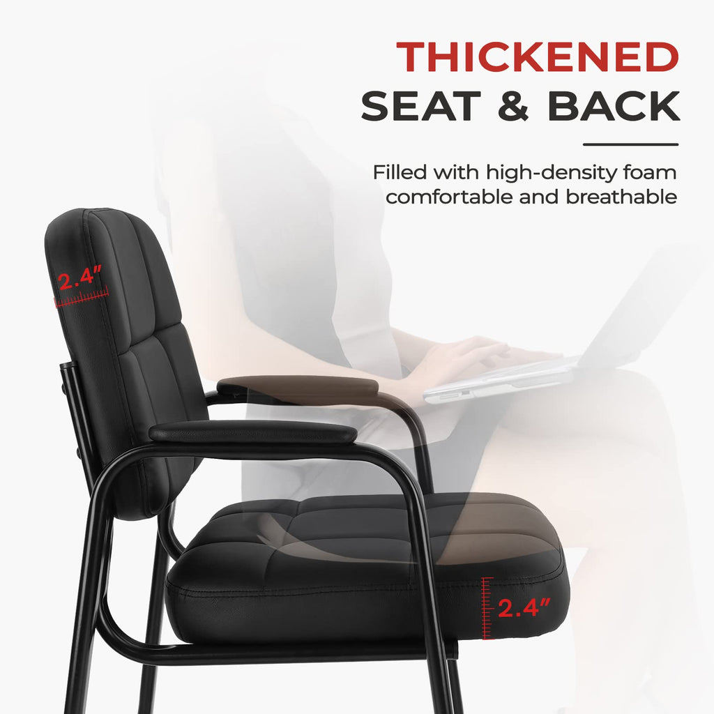 Clatina Office Guest Chairs, Set of 2 Orange Leather Reception Chairs with Padded Arms, Desk Chair No Wheels Stationary for Conference Lobby