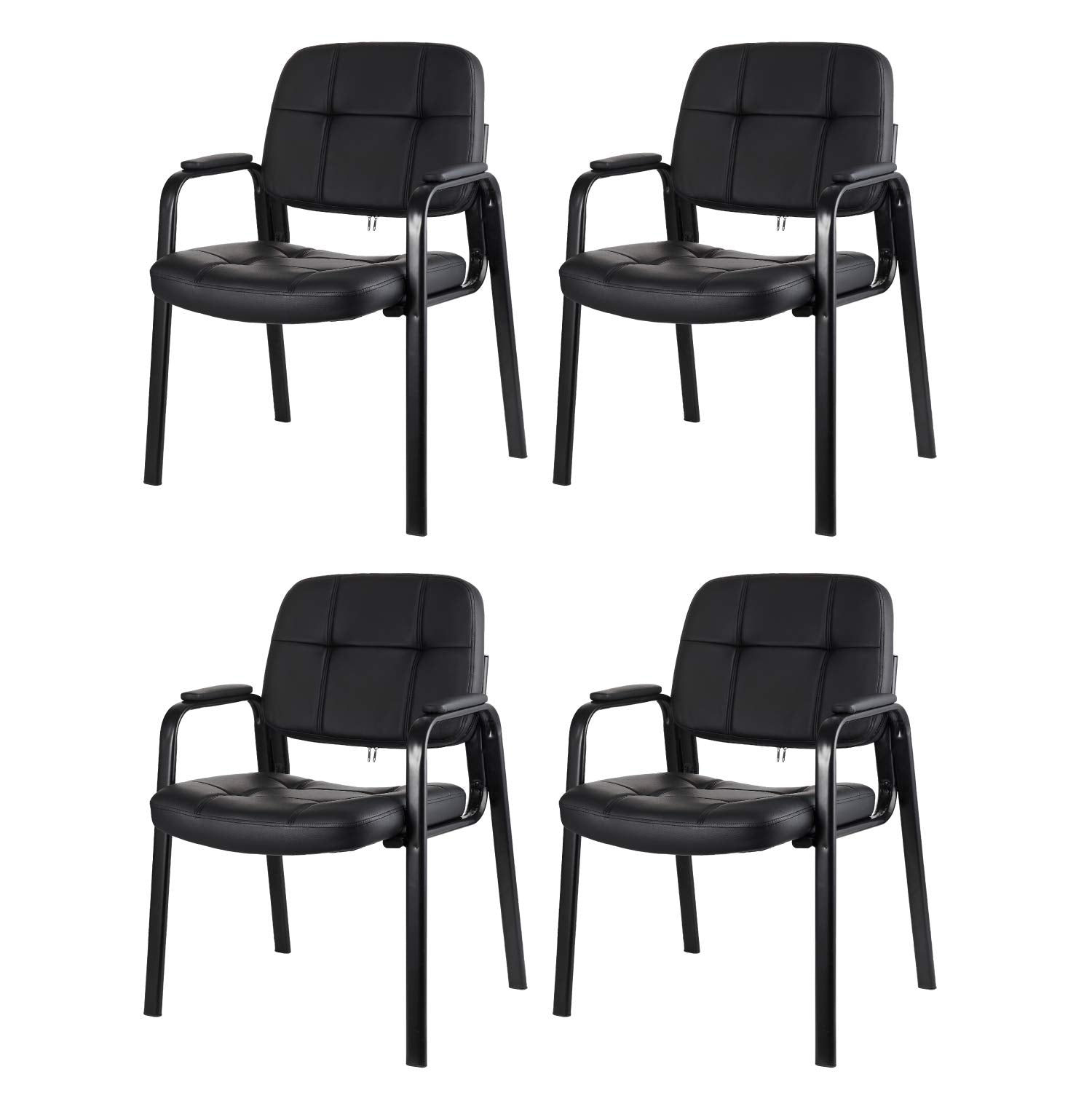 Cllatina Waiting Room Chairs with Padded Arms Leather Guest Chair No Wheels for Office Reception and Conference Desk Black, 4 Pack