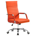 Furmax Ergonomic Office Desk Chair, Executive Ribbed Mid-back Pu Leather Conference Room Chair Adjustable Swivel Chair with Arms (1, Orange)