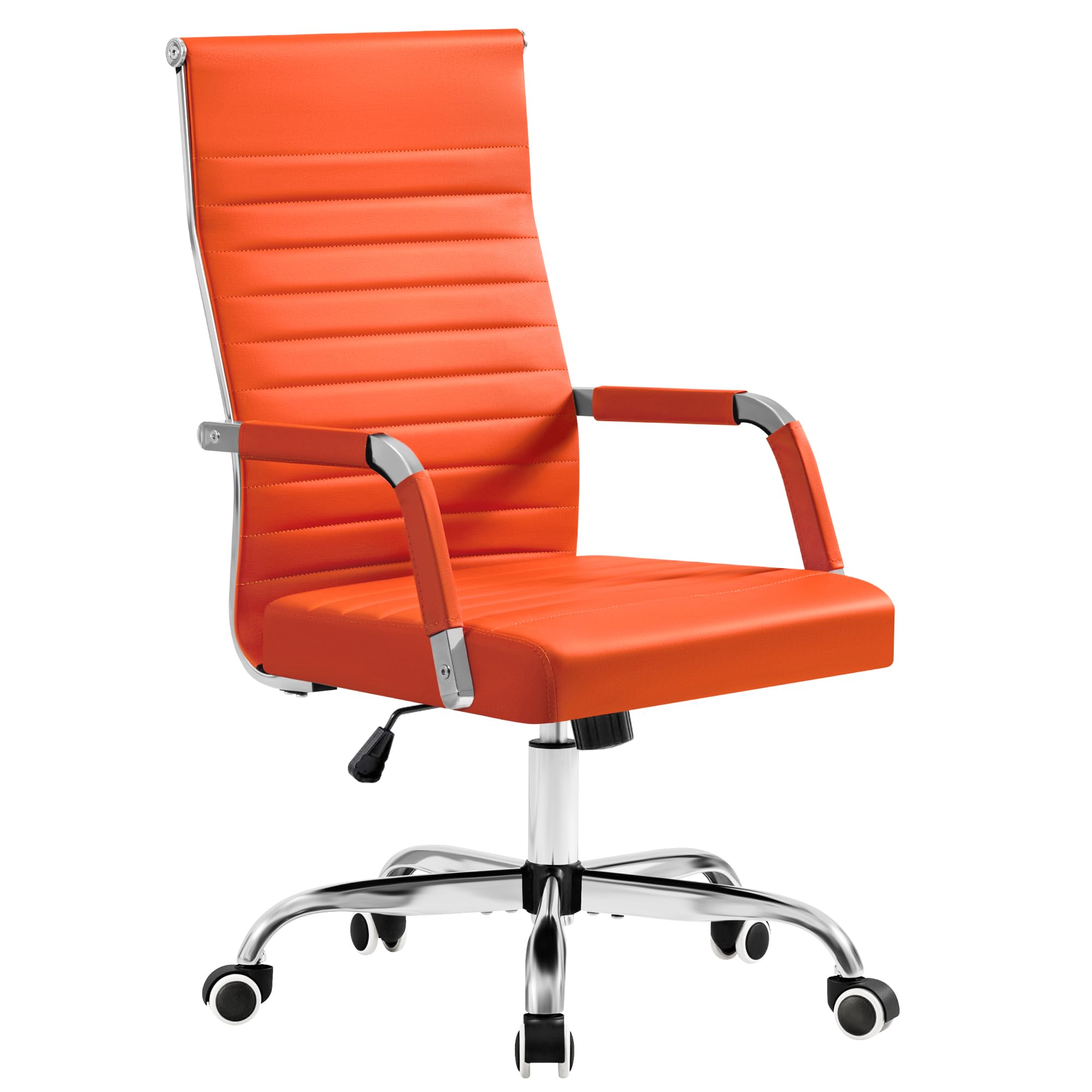 Furmax Ergonomic Office Desk Chair, Executive Ribbed Mid-back Pu Leather Conference Room Chair Adjustable Swivel Chair with Arms (1, Orange)