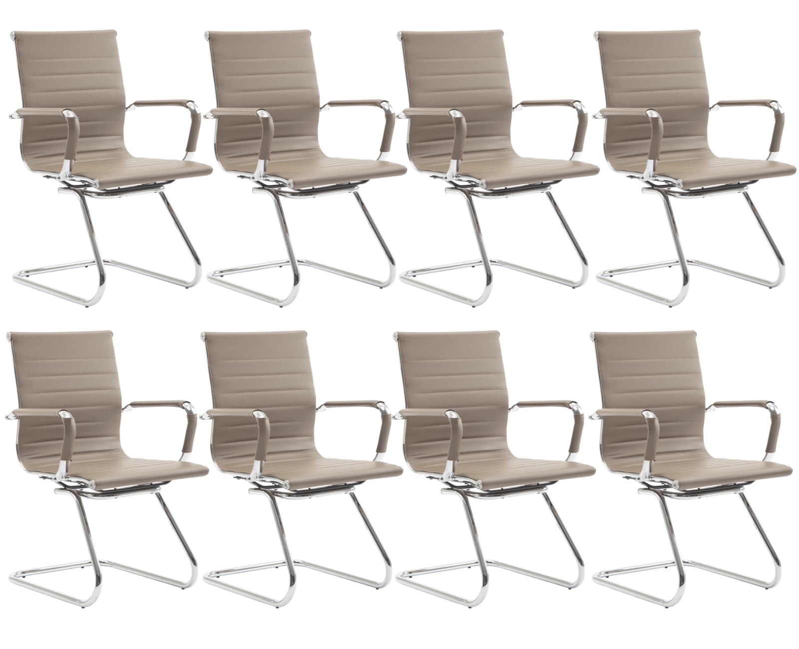 Cimota Waiting Room Chairs Leather Office Guest Chair Mid Back Reception Chairs with Sled Base for Meeting/patient/conference Room, Light Brown