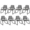 Clatina Leather Guest Chairs Set of 8, Office Reception with Padded Arms, Desk Chair with Sled Base for Office Conference Waiting Room, Grey
