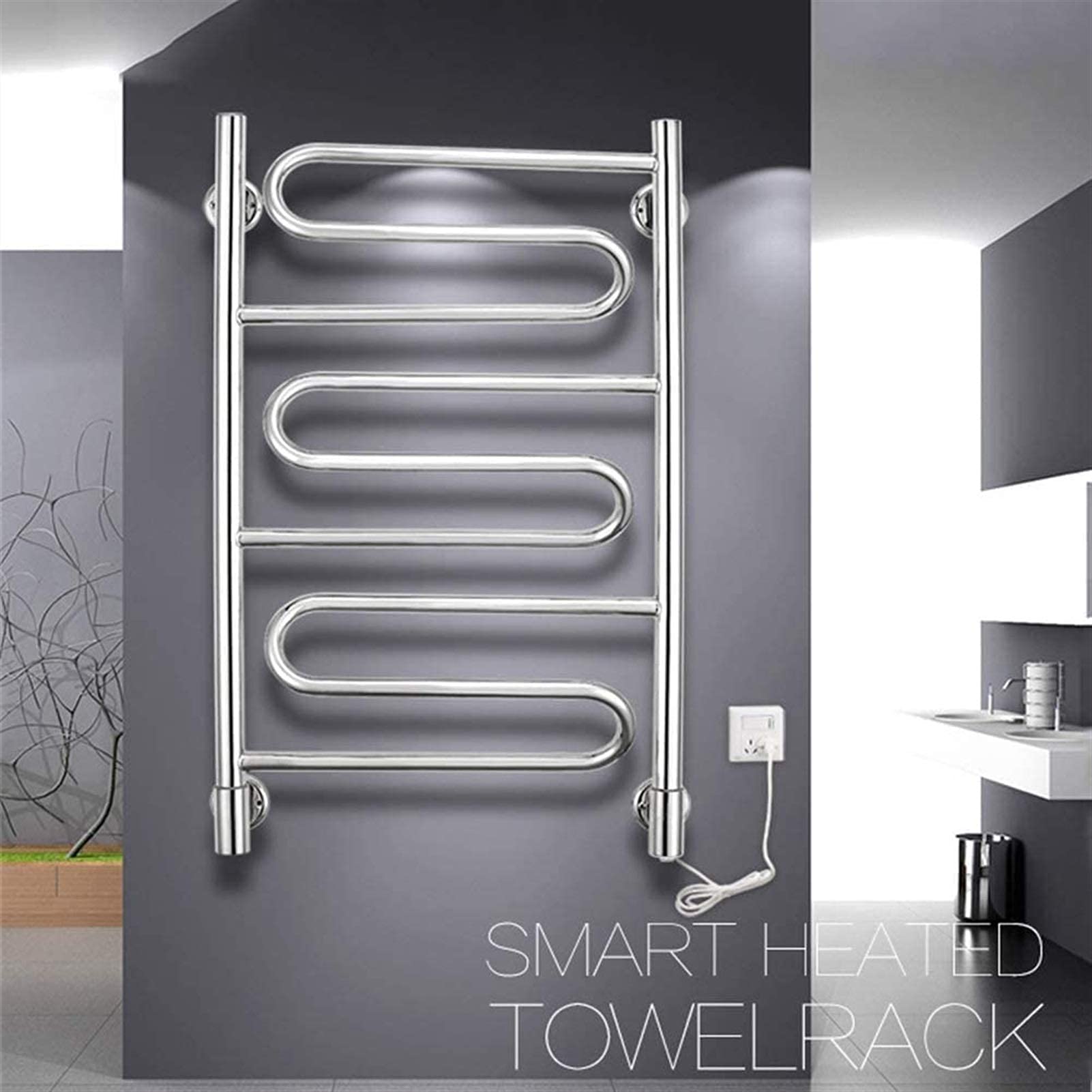 Heated Towel Rail Rails Towel Warmer, Home Bathroom 9 Bar Stainless Steel Electric Towel Warmer S Shape Electric Heated Towel Rack, Space Saving Wall Mounted Towel Drying Rack (Siz