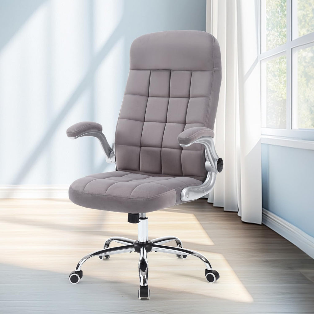 Reficcer High Back Velvet Comfy Office Chair, Grey, 21.26" W X 19.6" D X 19"-22.05" H