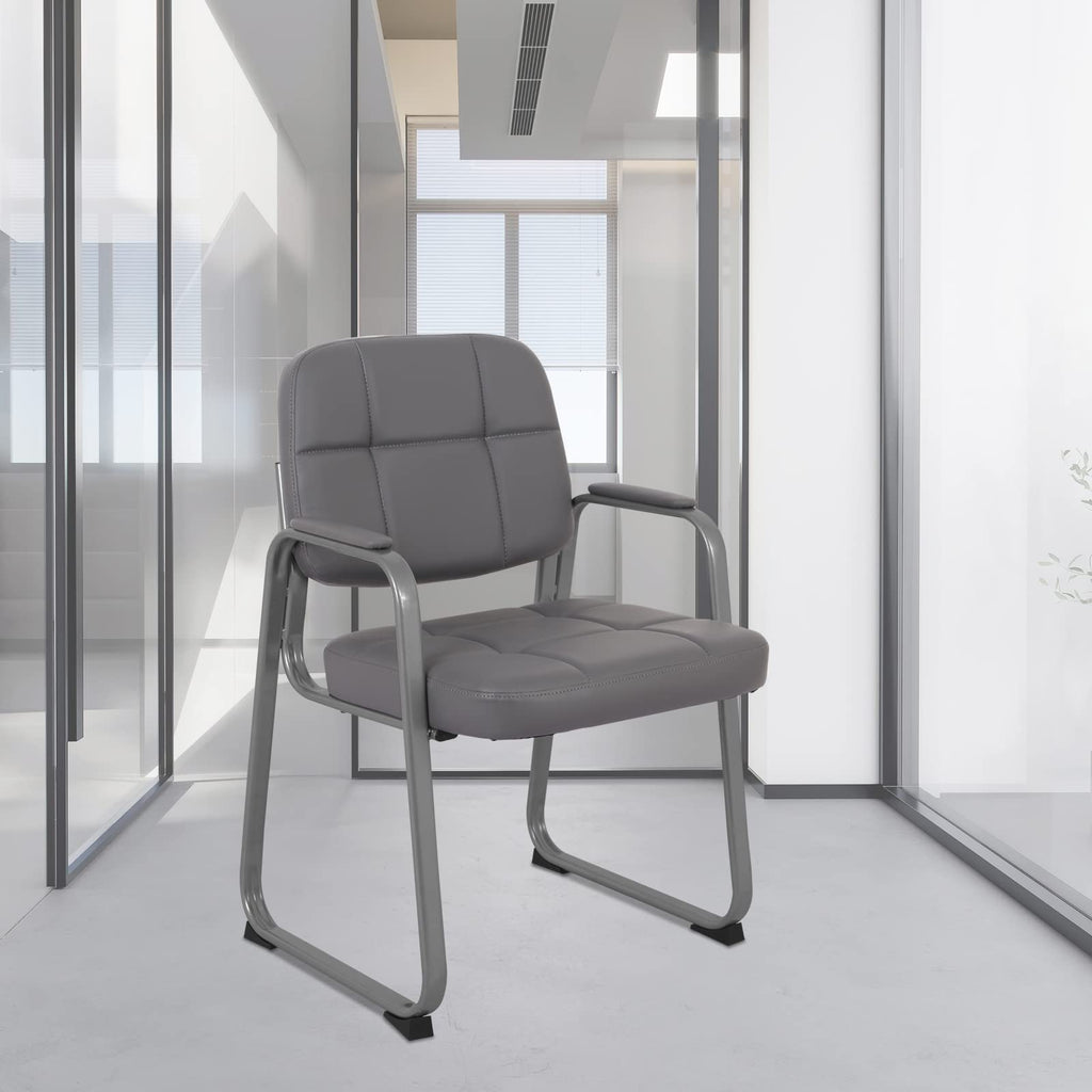 Clatina Classic Reception Chair with Padded Armrests and Sled Base, Ergonomic Guest Chair for Office Conference Waiting Meeting Room, Grey (2