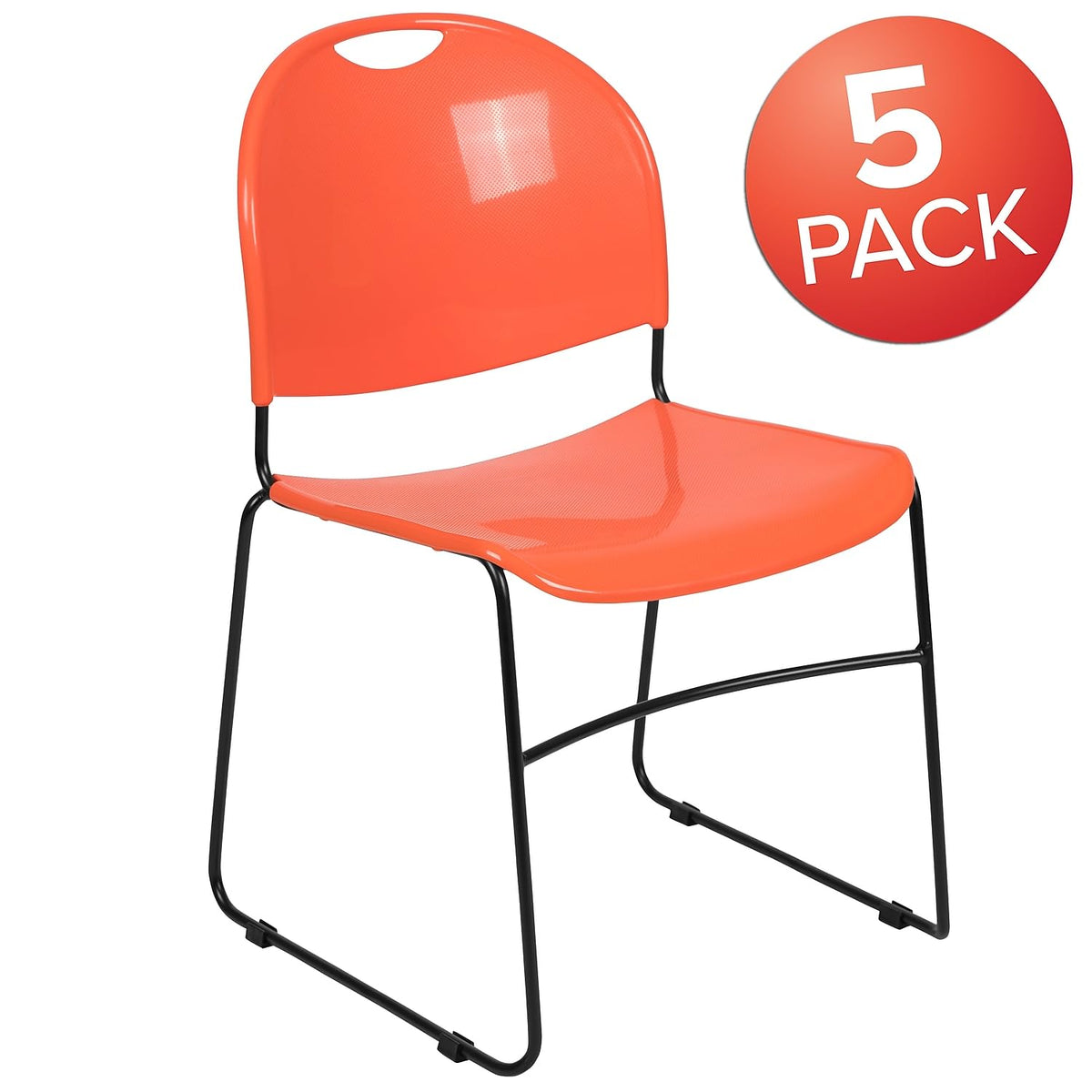 Flash Furniture Hercules Stack Chair, Orange, 5-pack, Set of 5, Orange Plastic/black Frame