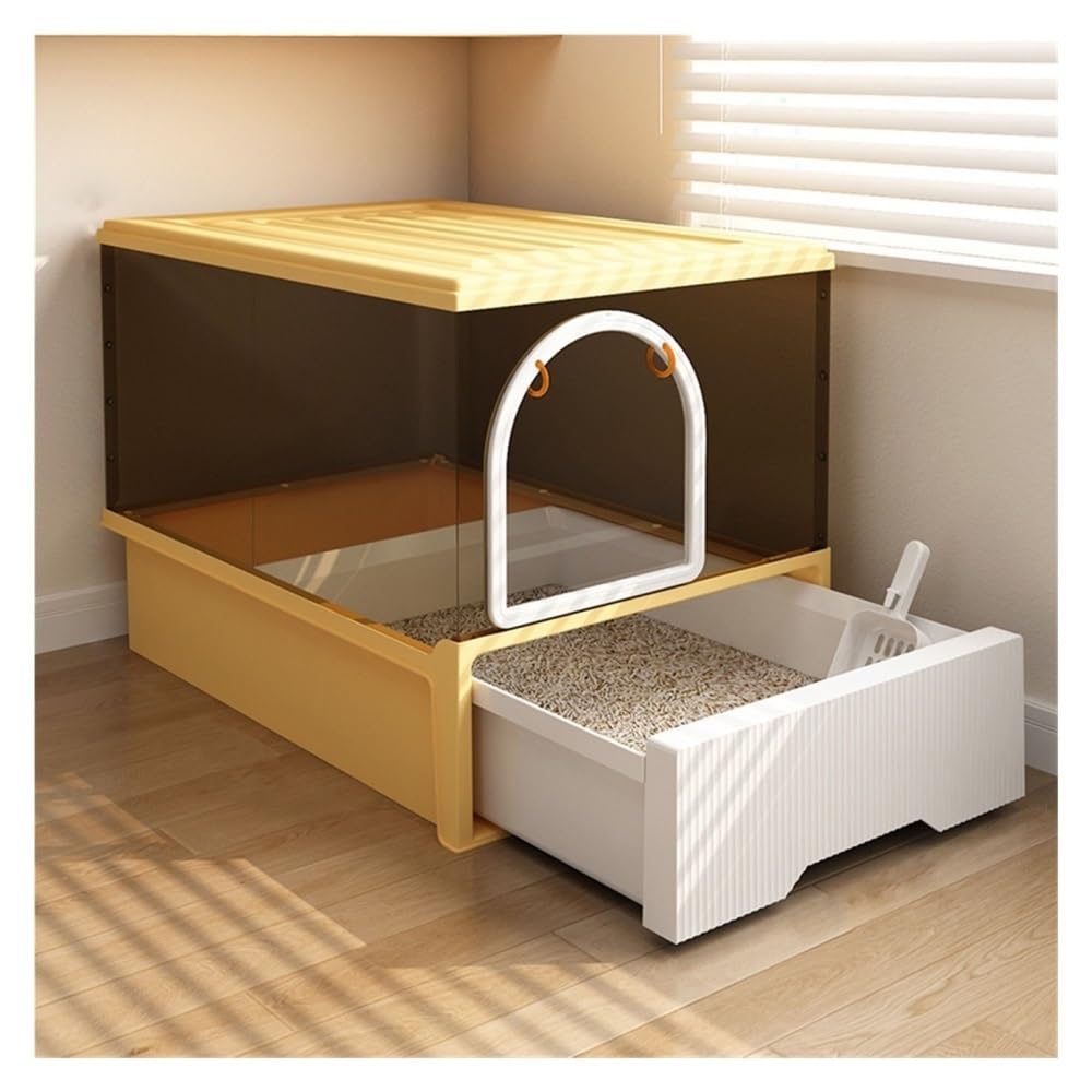 Pet Supplies, Hooded Cat Litter Box with Lid & Scoop, Front & Top Entry, Easy Clean(Yellow)
