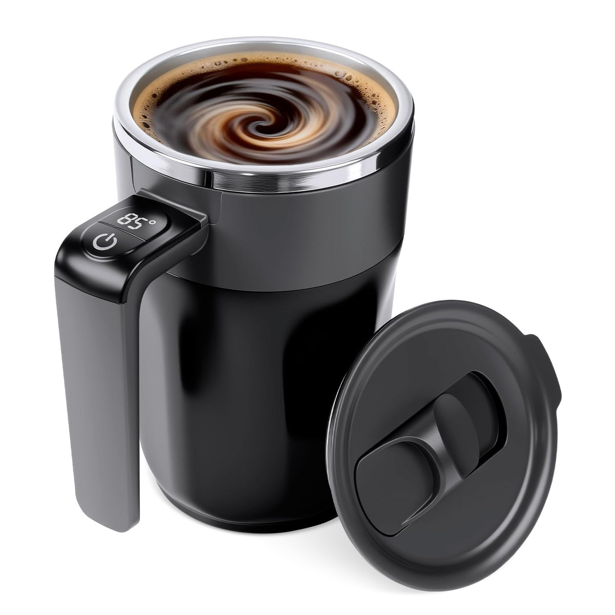 Self Stirring Mug, Stainless Steel Automatic Stirring Coffee Mug with Temperature Display, Rechargeable Travel Coffee Cup with Lid & Handle, for Coffee, Milk, and Other Beverages (13.5 oz)